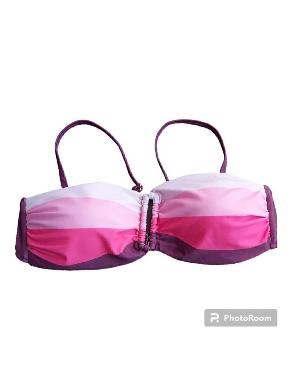 Pink and Burgundy Striped Bikini Top - Size Small for Stylish Summer Adventures